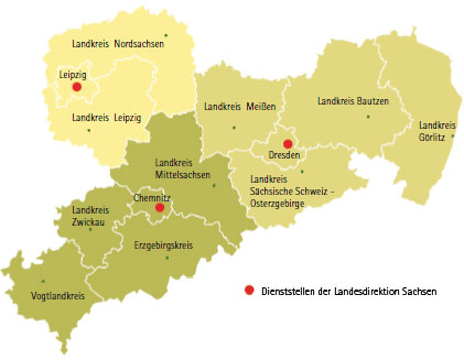 Dienststellen in Sachsen | Zehn Kreise und drei Kreisfreie Städte
